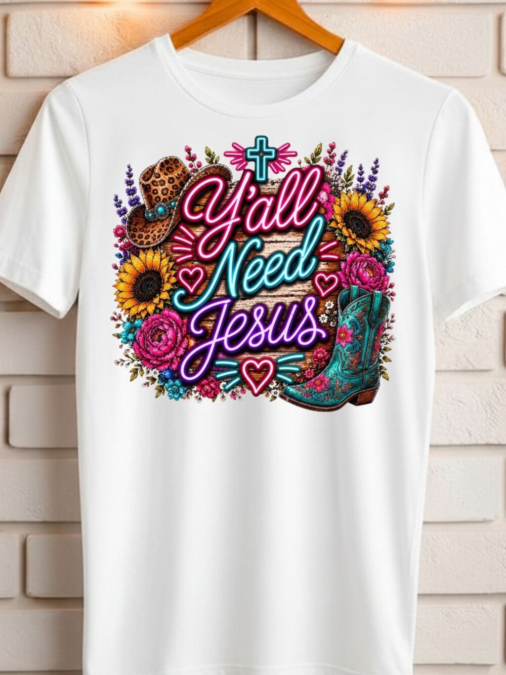 Graphic T Shirt Yall Need Jesus Western Trendy Short Sleeve Tee Womens Top White